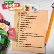 Card do Mochila Cheia, campanha de doação de livros e materiais escolares