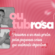 Card em tons róseos, alusivo ao mês do Outubro Rosa, de prevenção contra o câncer de mama. 