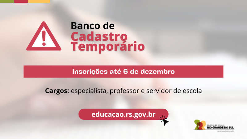 Card com fundo branco, onde se lê banco de cadastro temporário: inscrições até 6 de dezembro. 