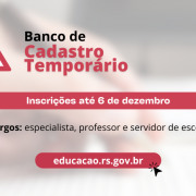 Card com fundo branco, onde se lê banco de cadastro temporário: inscrições até 6 de dezembro. 