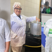 Tr&ecirc;s fotos das merendeiras da rede estadual que participam de concurso nacional Melhores Receitas da Alimenta&ccedil;&atilde;o Escolar