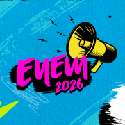 Imagem em fundo azul com as palavras "Enem 2026" escritas em rosa. 